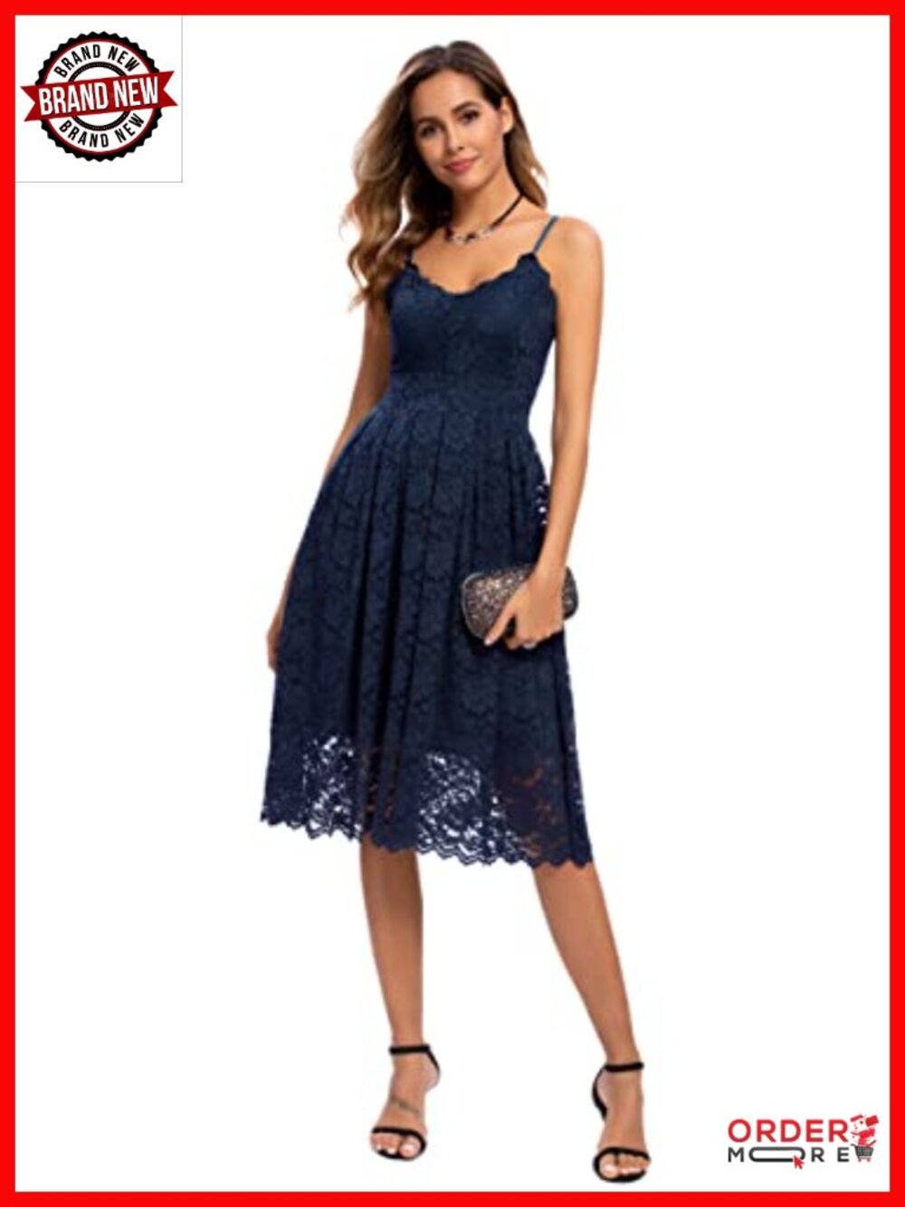 V Neck Sleeveless A Line Lace Dress for Evening Cocktail Formal Wedding